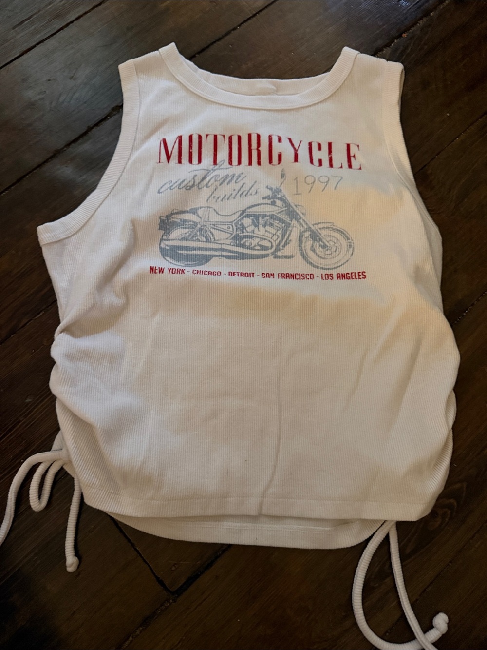 No Boundaries White Tank Top with Red & Gray Motorcycle Graphic